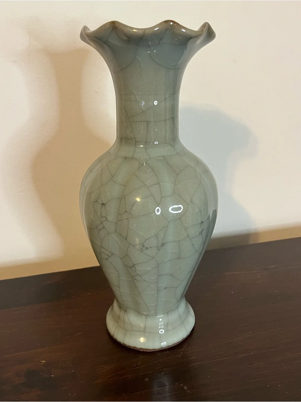 Vintage Chinese Ge ware celadon crackle vase gray blue glaze 8.5